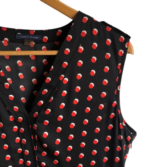 Tommy Hilfiger Dress Size 12 Sleeveless Polka Dot Black Red and White - Picture 6 of 15